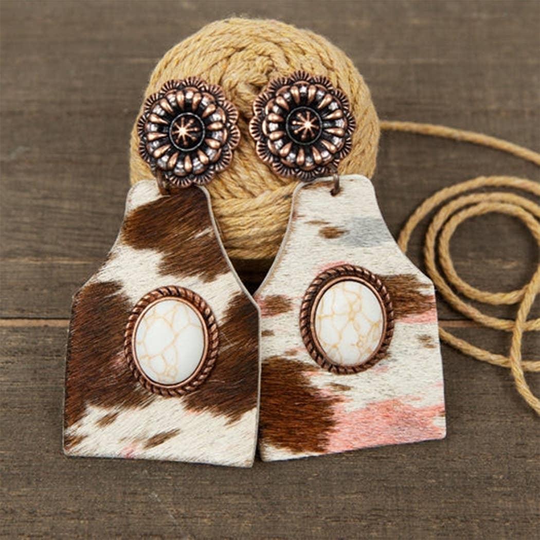 Animal Hide and Turquoise Earrings