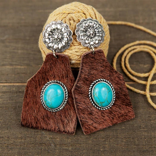 Animal Hide and Turquoise Earrings