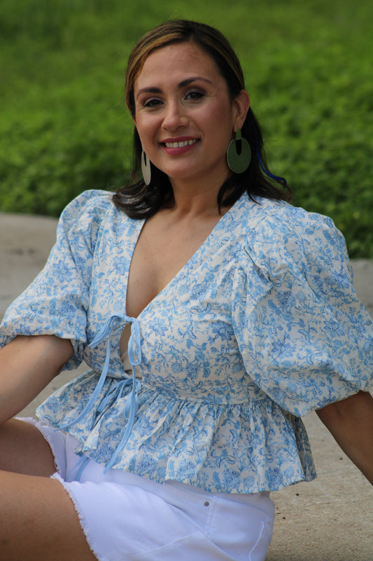 Floral Tie-Front Peplum Top