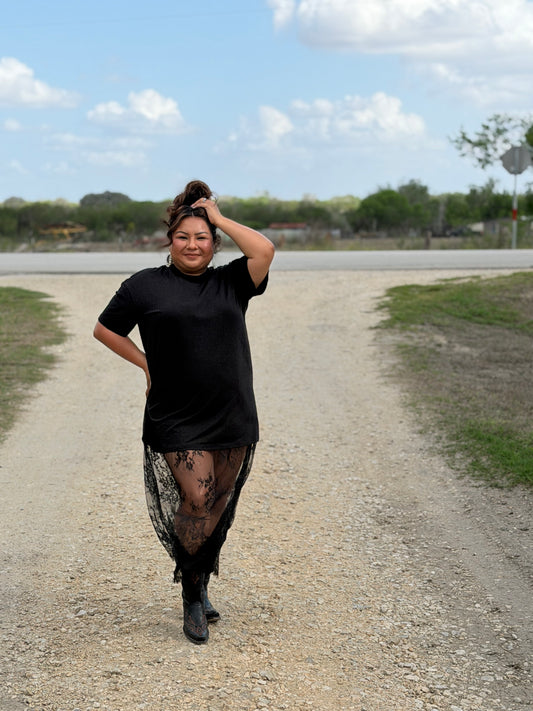 Lace Patchwork Short Sleeve Maxi Dress